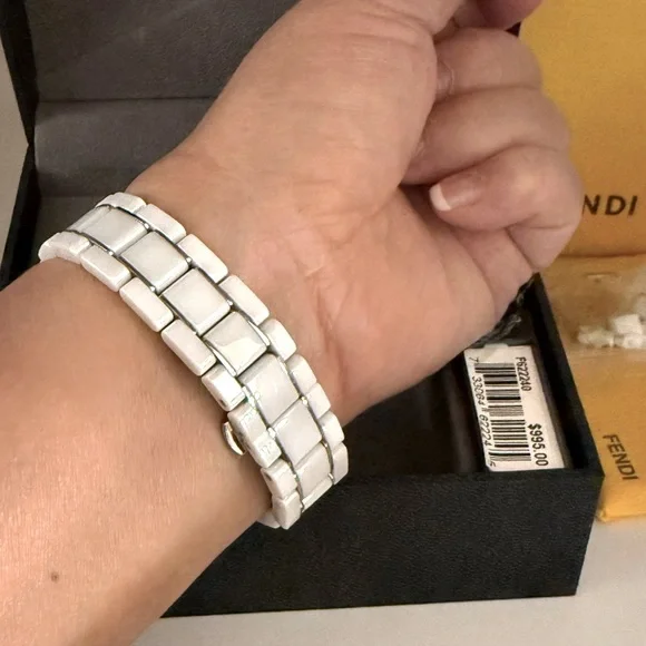 Fendi Square Ceramic White Watch, Stainless Steel Authentic Preloved